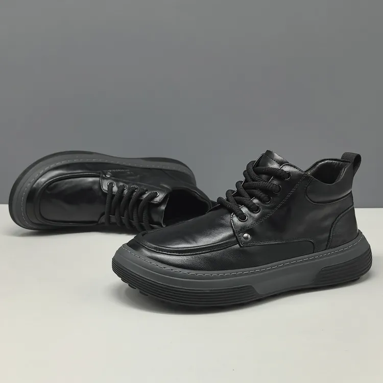 潮牌男鞋个性头层牛皮高帮板鞋舒适休闲鞋子男款秋冬加绒保暖潮鞋