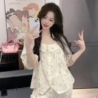 （碎花狗）夏季可爱显瘦宽松减龄中袖睡衣家居服韩版可外穿纯棉