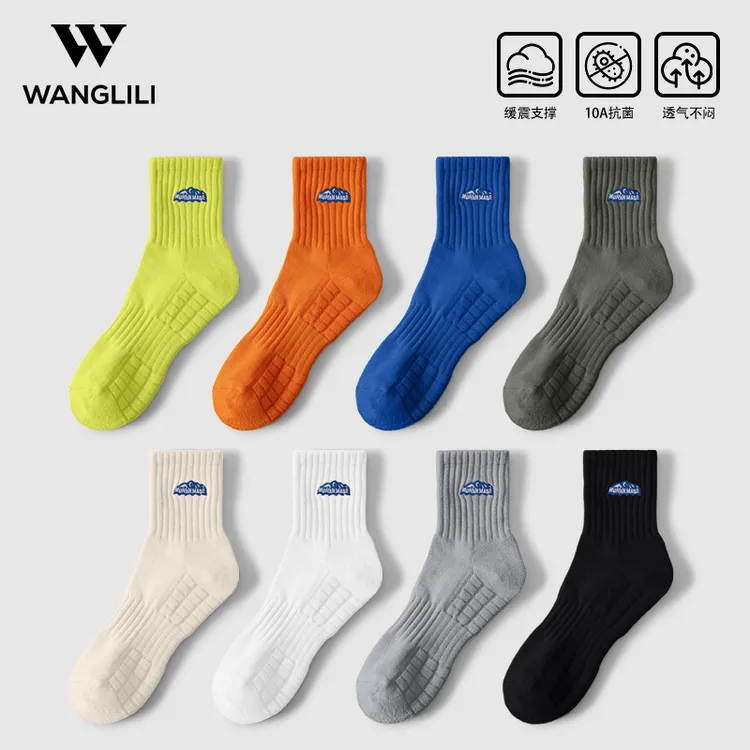 袜子男毛巾底中筒袜纯棉刺绣雪山潮牌情侣袜男生潮流袜子男生袜子