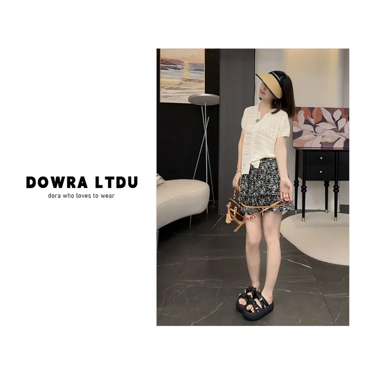 朵拉【清晨物语】2025年夏季新款V领镂空纯色百搭短袖外套142-11311