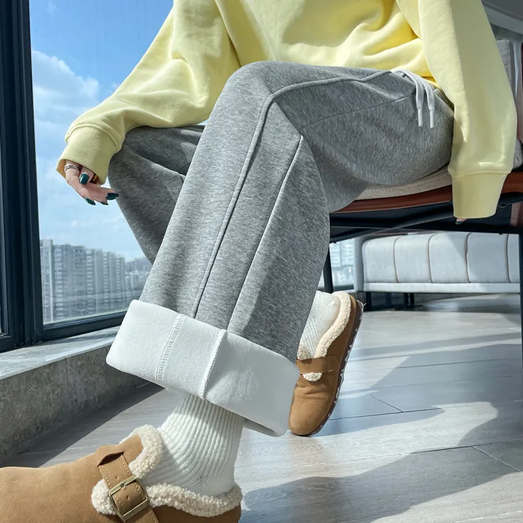 运动裤女春秋2025新款高腰垂感宽松显瘦冬季加绒加厚直筒阔腿卫裤