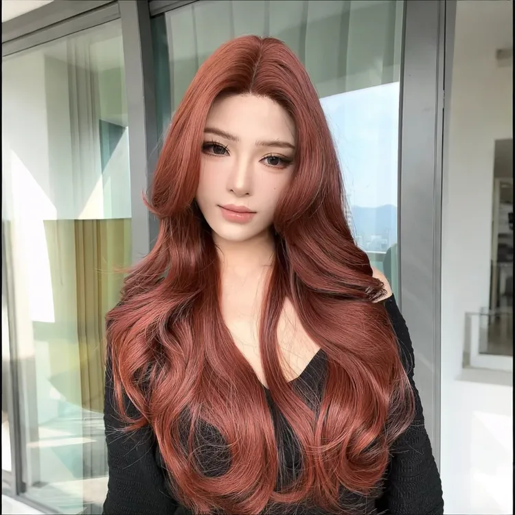 妍公子专属《在逃公主》橘红色气质高层次卷发大面积蕾丝假发女