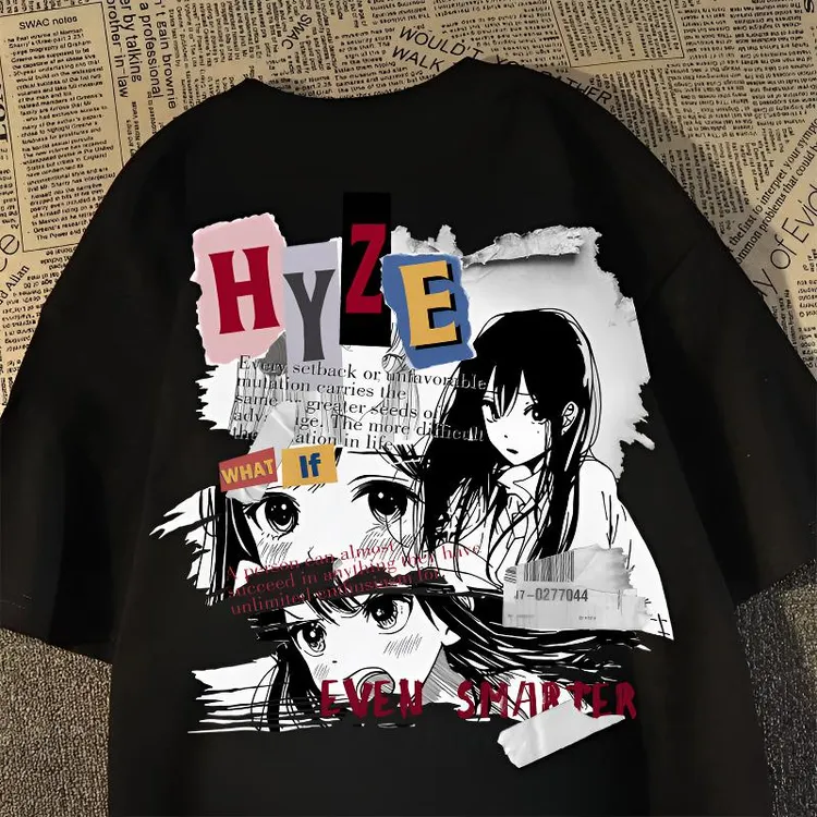 纯棉重磅圆领宽松短袖T恤上衣男二次元动漫慵懒感夏季青少年潮服