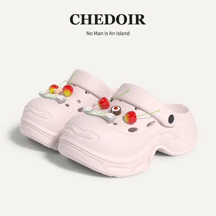 chedoir开口笑厚底增高洞洞鞋女夏季甜美可爱樱桃包头凉拖鞋外穿