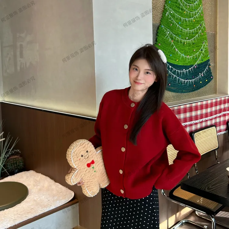 【原版正版高克重750克】大金扣韩系百搭高密度软糯通勤针织开衫女