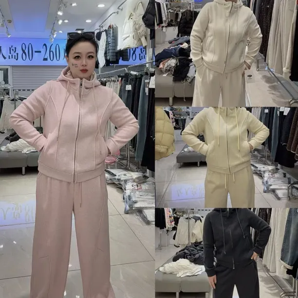 5552休闲显瘦连帽套装（衣长55 裤长105左右）