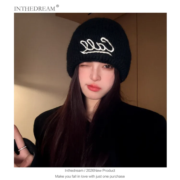 2025秋冬新款网红加厚字母刺绣针织帽男女百搭保暖毛线帽韩版冷帽