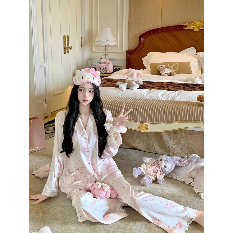 甜美美乐蒂原创冰丝长袖睡衣春秋少女可爱高级感家居服套装25新款
