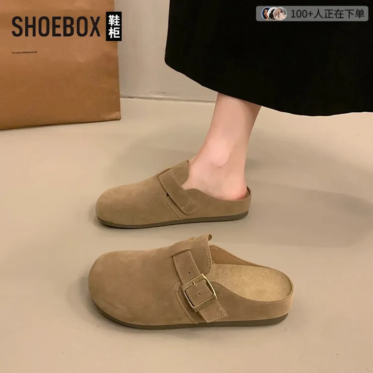 达芙妮集团旗下软底勃肯鞋女2025新款外穿一脚蹬包头半拖鞋休闲鞋