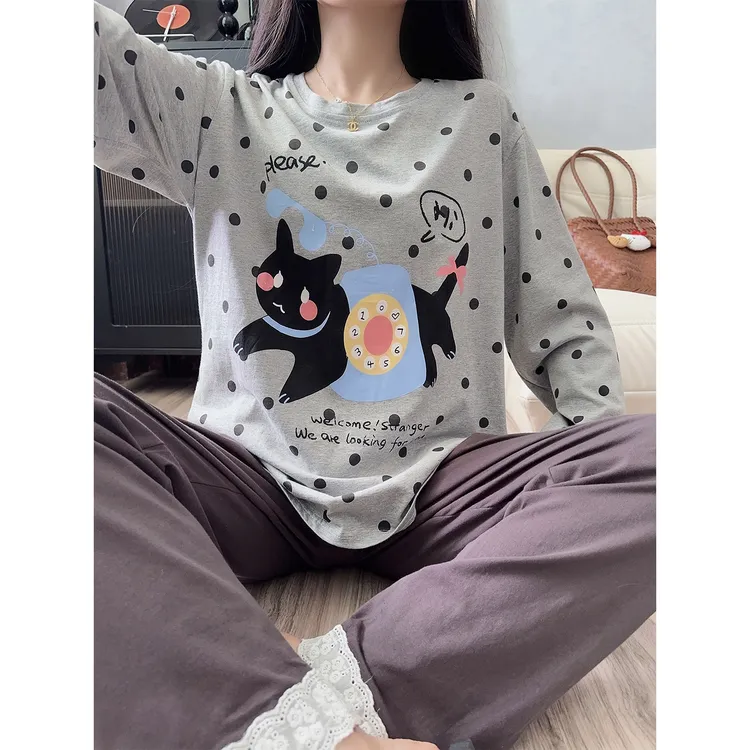 睡衣女春秋季纯棉长袖卡通小猫秋冬天2025新款学生家居服套装