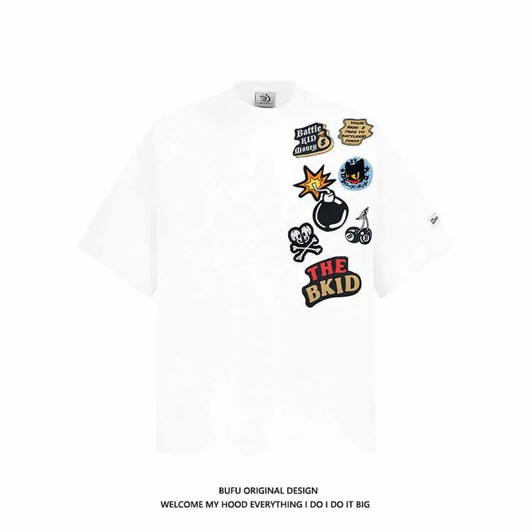 亿万少年BUFU美式复古国潮牌涂鸦卡通短袖T恤男女夏季情侣宽松tee