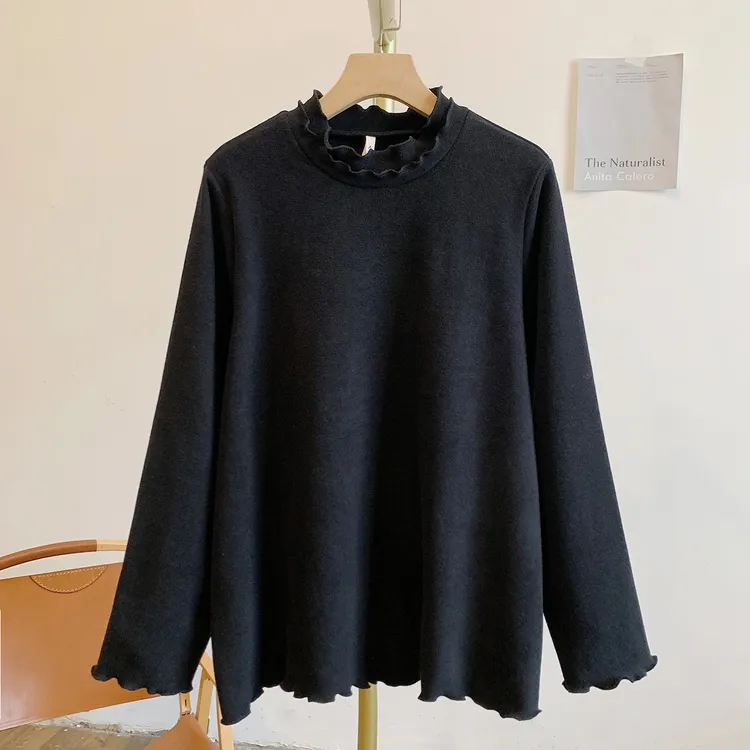 奶皮子C5081德绒磨毛双层木耳边立领打底T恤