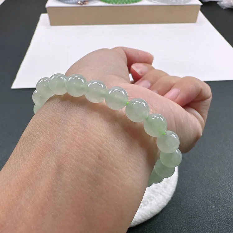 天然A货翡翠手串卡8mm老坑冰胶水润晴水圆珠单圈女士手串