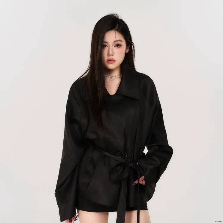 廓形翻领双排扣风衣外套女洋气炸街女装系带收腰高级感大衣网红款