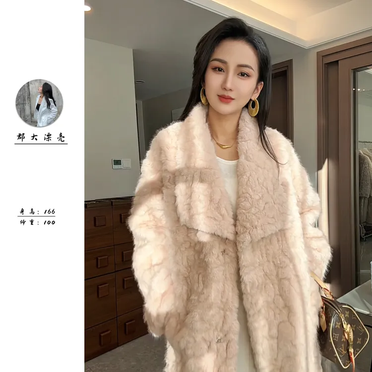 人造皮草 人造皮草大翻领腰带长款毛毛大衣外套女秋冬女装气质