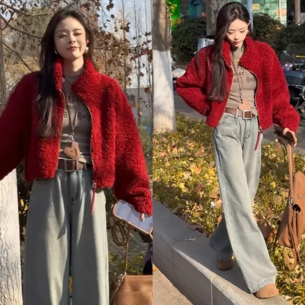 今年流行立领高级感毛毛短外套女2025冬季爆款时尚洋气加厚上衣