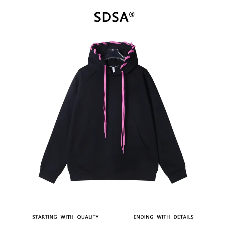 SDSA男士秋冬新款痞帅男装美式高街撞色抽绳连帽卫衣百搭舒适上衣