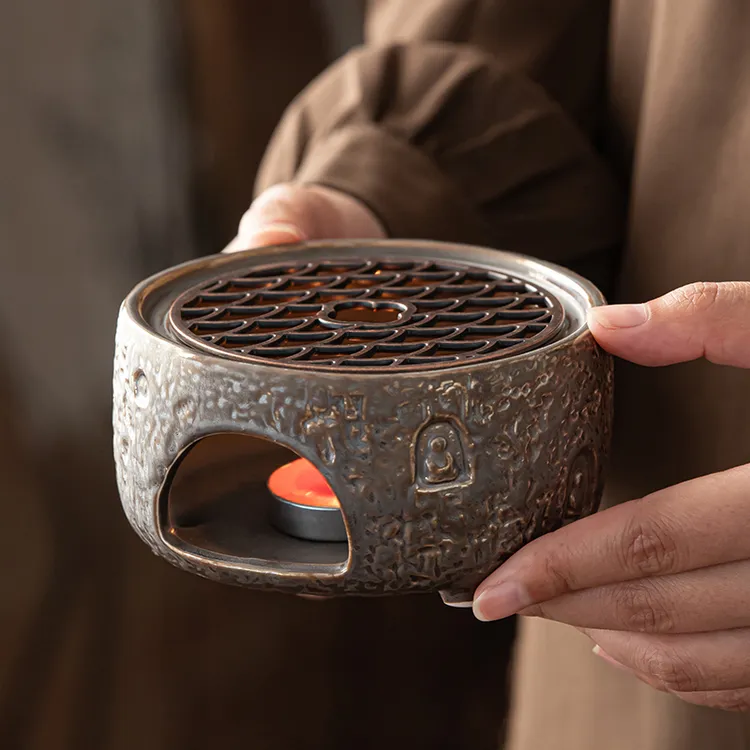 复古陶瓷茶炉敦煌温茶炉花茶壶蜡烛煮茶陶瓷底座明火家用煮茶器具