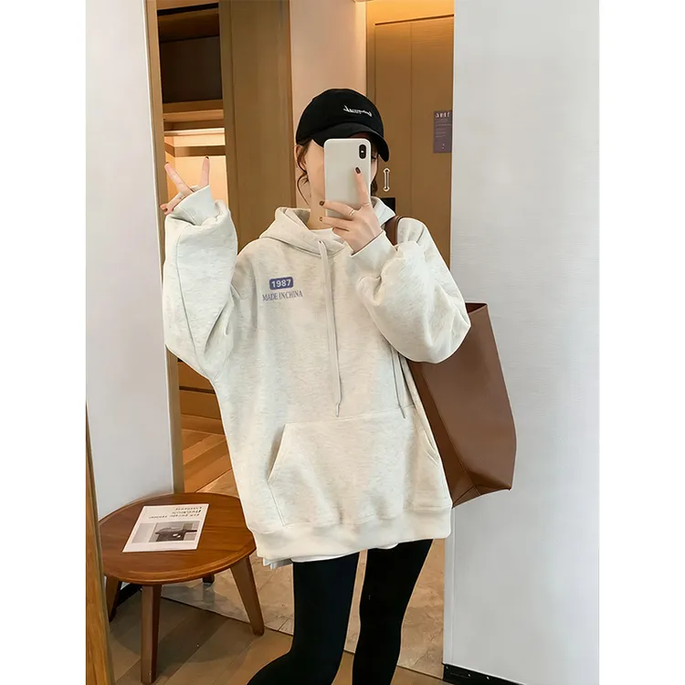 2025年秋冬季新款连帽卫衣女中长款韩版宽松休闲加绒加厚上衣外套