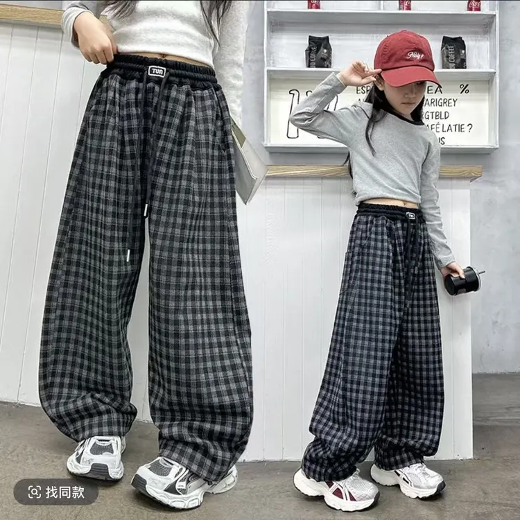女童裤子2025新款阔腿裤秋装休闲裤洋气儿童装女孩春秋女大童格子