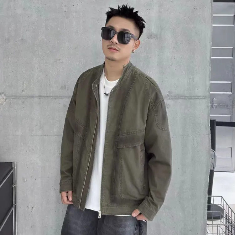 牛仔衣夹克男秋季立领男士2025新款潮流百搭渐变休闲男装外套上衣
