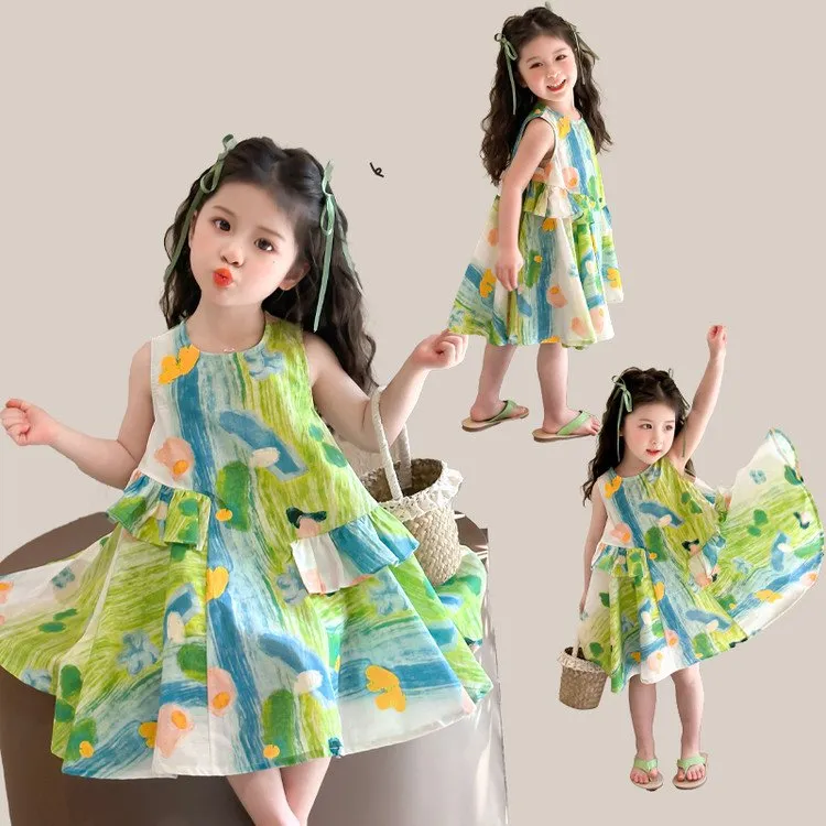 女童夏装连衣裙2025新款女孩海边沙滩裙夏季裙子儿童多巴胺小洋裙