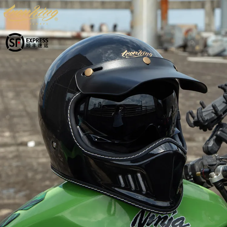 复古机车头盔摩托车巡航全盔3C认证男女安全四季通用骑行盔玻璃钢