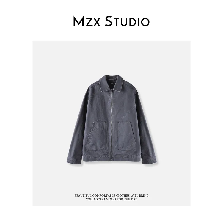 MZX 全棉质感复古做旧水洗翻领口袋长袖加绒外套 WT10553-Q