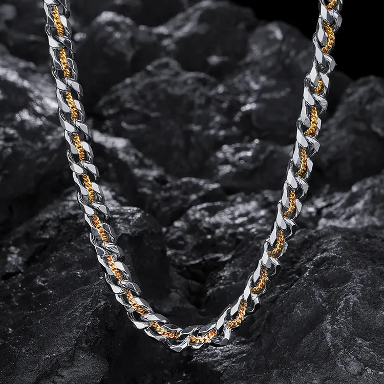钛钢项链 藏金古巴链男士项链男款潮流高级感锁骨链配饰百搭小众