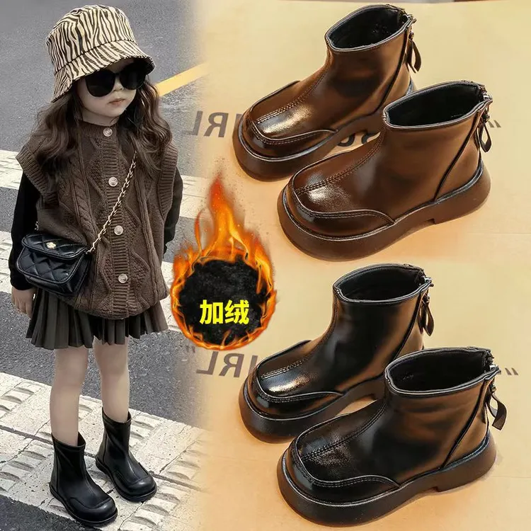 女童公主马丁短靴2025秋冬新款儿童英伦风加绒保暖皮靴宝宝二棉鞋