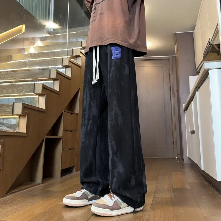 美式扎染休闲裤子男款秋季高街vibe阔腿卫裤宽松显瘦直筒运动长