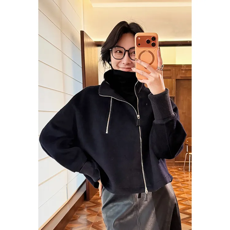 HERLAND她地【班长】设计感时尚立领纯色短款秋冬ins韩版毛呢外套