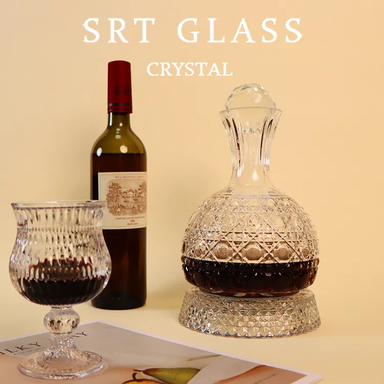 高档宝石款玻璃家用旋转无铅欧式水晶玻璃嵌套工艺醒酒器