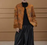  金绫橘影   双面穿新中式文艺复古加厚重工毛毛上衣