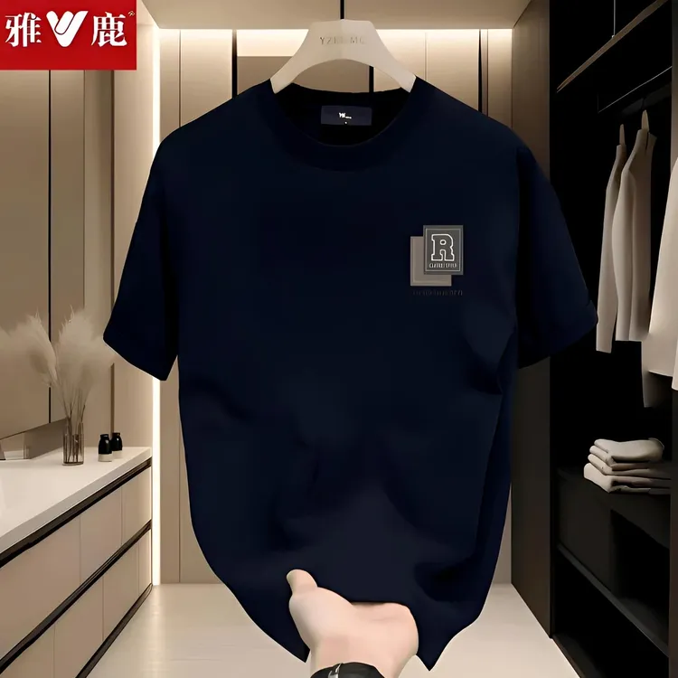 雅鹿圆领男装男生夏季百搭高端时尚纯棉重磅男款短袖t恤休闲ins