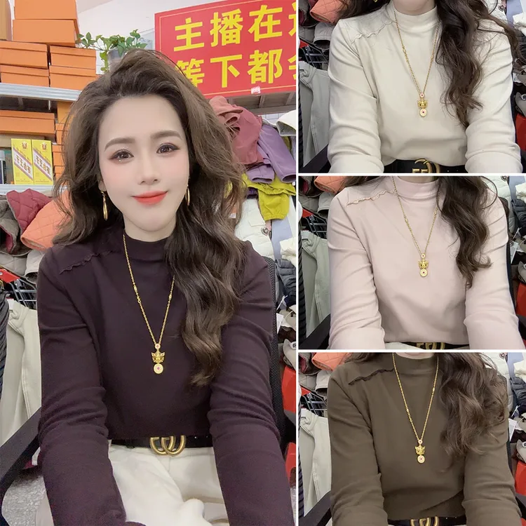 设计师高定~双面慕斯花边肩线中领百搭长袖！