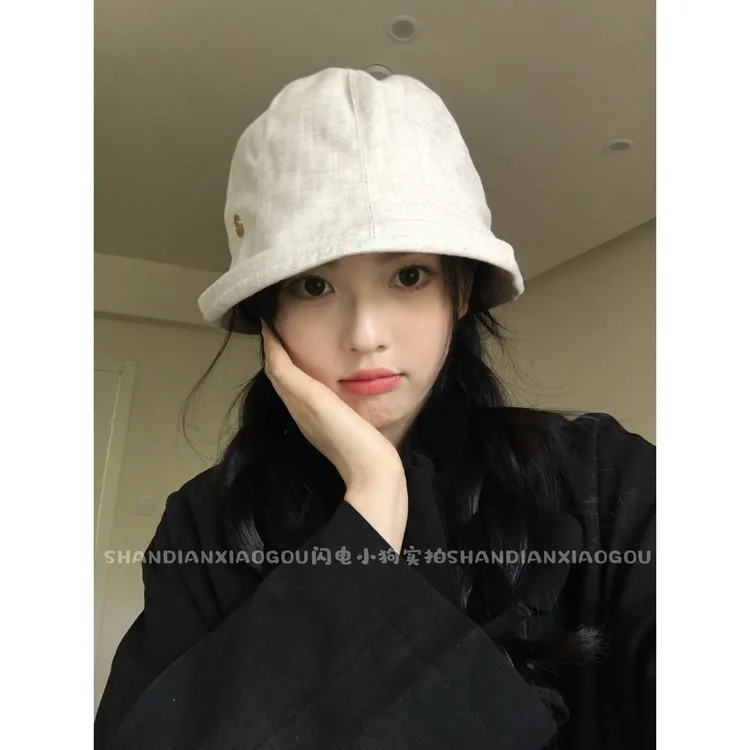 素颜亚麻渔夫帽*盆帽圆顶帽型修饰脸型显脸小