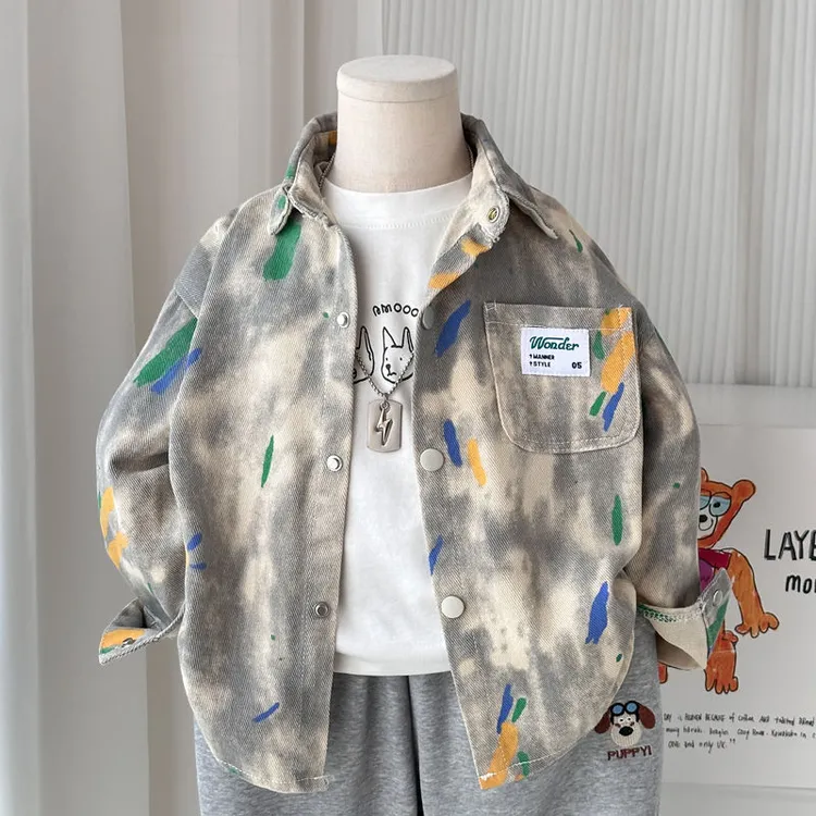 男童牛仔衬衫外套春秋款2025新款儿童衬衣开衫男孩秋装韩版中童潮