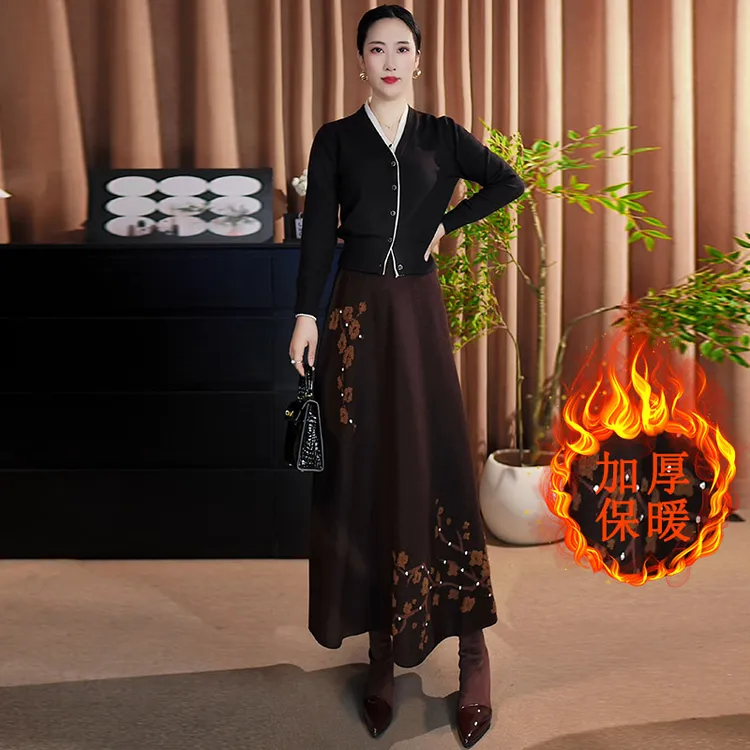 加厚显瘦大摆裙垂感毛线裙秋冬遮胯a字裙冬季提花针织百褶中长裙