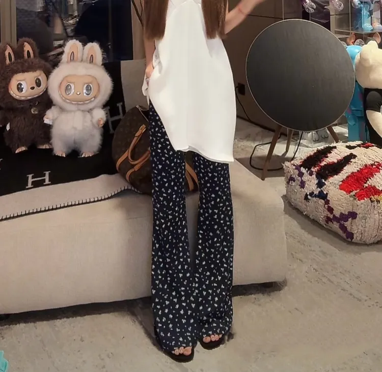 【CHASINGLIGHT】|韩女碎花裤|清新小雏菊微喇裤 K1597