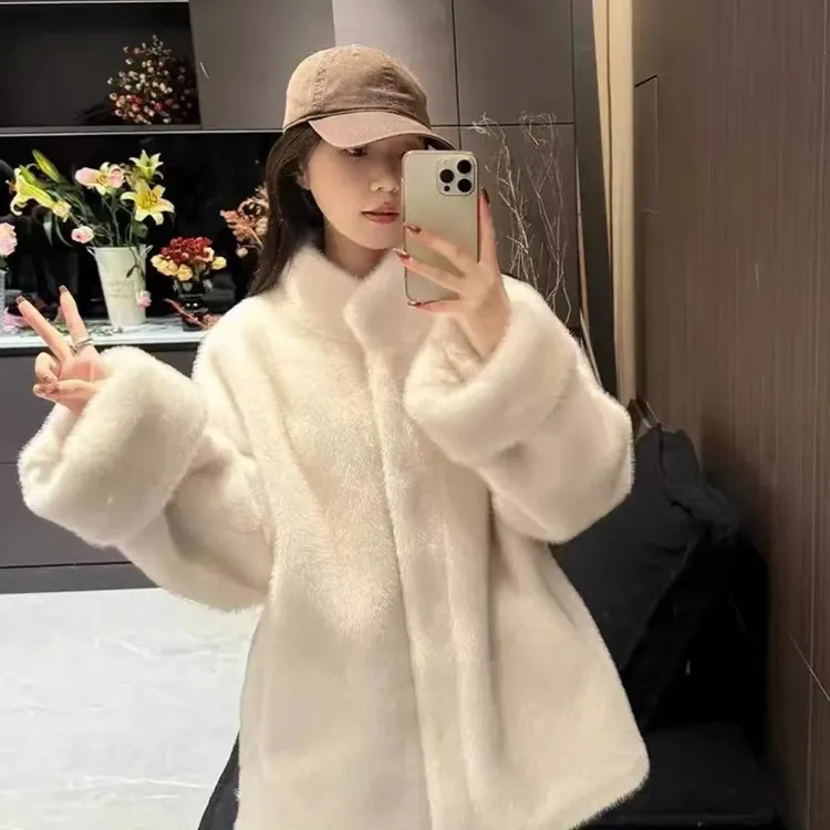 人造皮草 米兰貂绒中长款外套女秋冬季加厚保暖通勤开衫