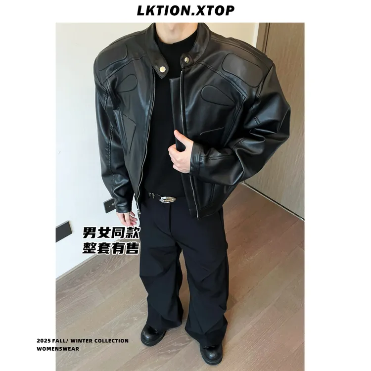 LK正品 痞帅cleanfit中性风皮衣短款机车皮衣痞帅穿搭韩版外套