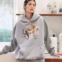 Mgallery男女宽松重磅连帽挺括小狗动物袋鼠兜可爱印花连帽卫衣