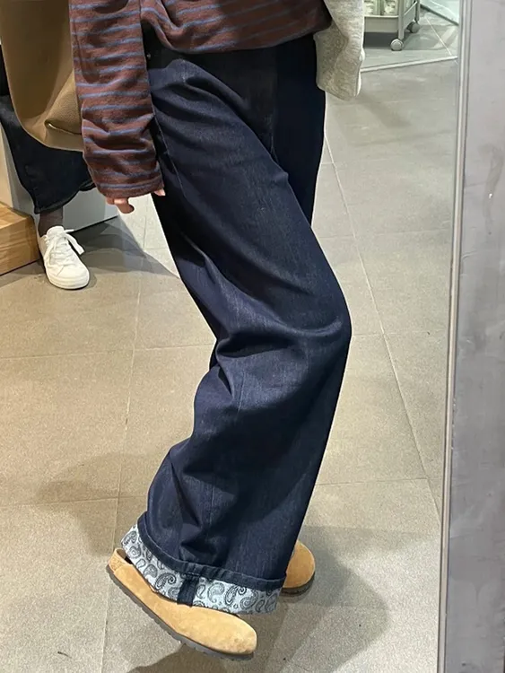 大码卷边直筒牛仔裤女2025新款秋季胖mm梨形身材显瘦宽松阔腿裤子