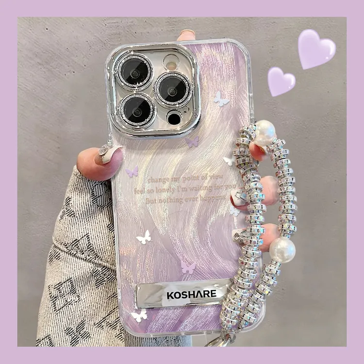 渐变紫蝴蝶适用苹果17华为vivo/oppo小米iPhone16精孔羽纱手机壳