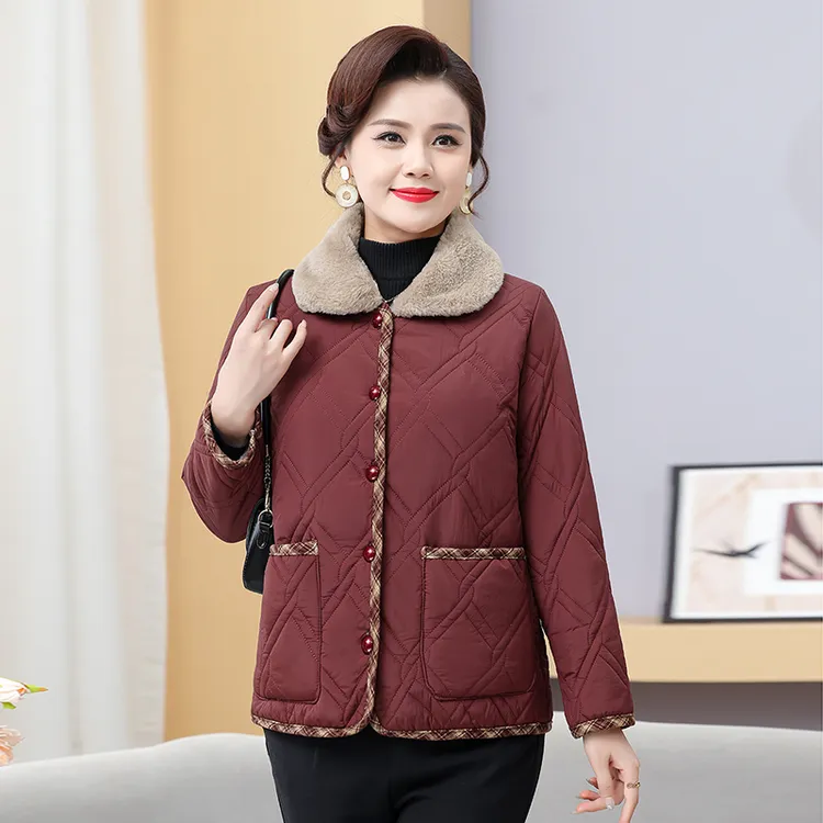 妈妈冬装棉服短款外套女冬季小棉袄时尚保暖中老年女装秋冬棉衣