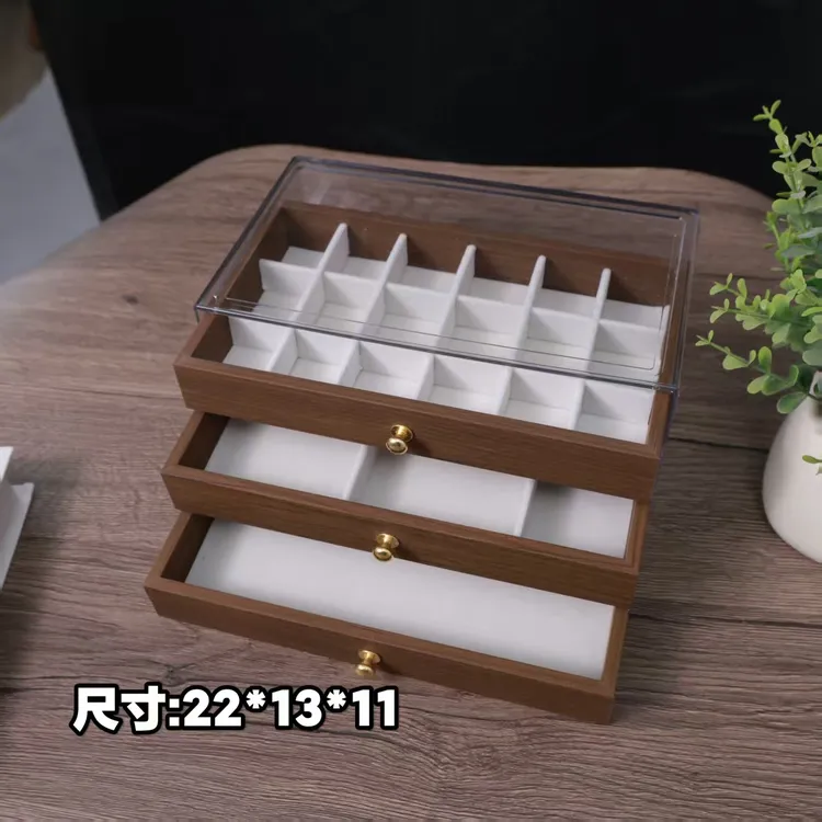 直销 高档胡桃木纹多层项链手链戒指耳钉耳环饰品收纳木质首饰盒