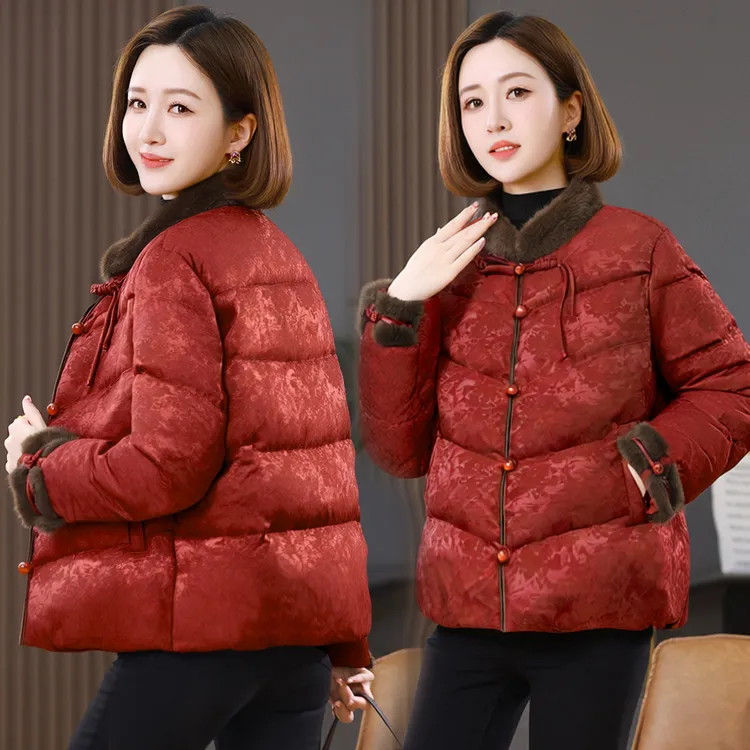 新中式短款压花优等品休闲妈妈装时尚复古羽绒服加厚冬季民族风