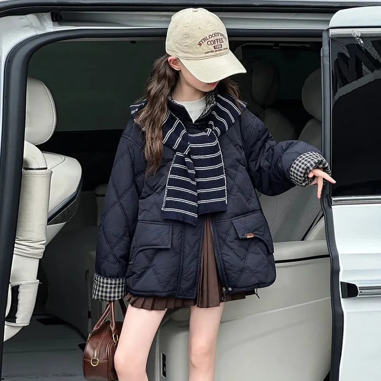 女童秋冬款韩版休闲夹棉加厚棉服外套女大童洋气时髦儿童冬装二棉