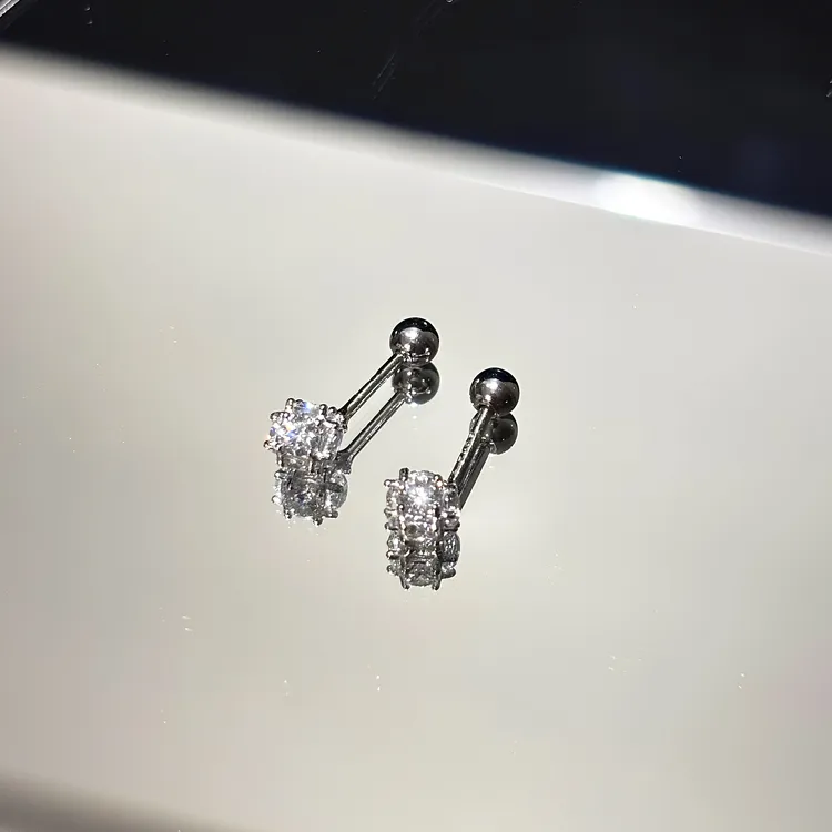 925银合成锆石耳饰 S925银｜满天星碎钻螺丝拧扣百搭耳钉
